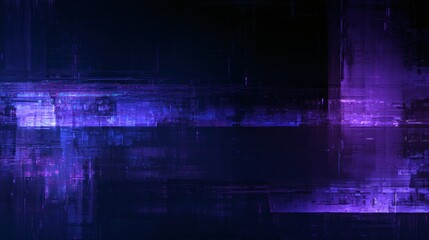 Obraz premium Abstract digital glitch art with glowing purple geometric shapes and dark background