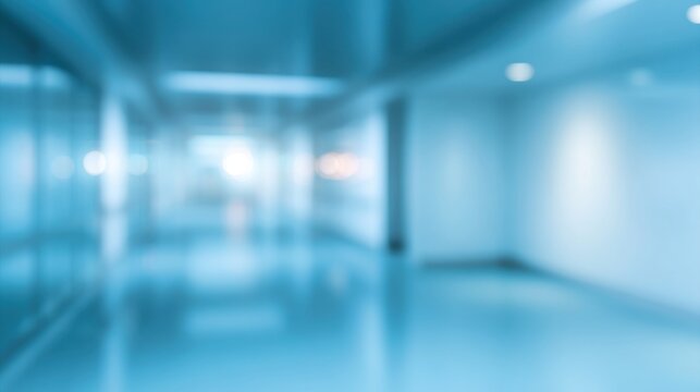 Abstract blue blurred hallway with soft lighting