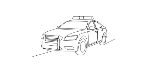 Simple line drawing of a police car with siren lights on top © Line Art