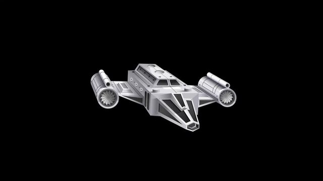 Futuristic Metallic Spaceship Floating Against a Solid Black Background