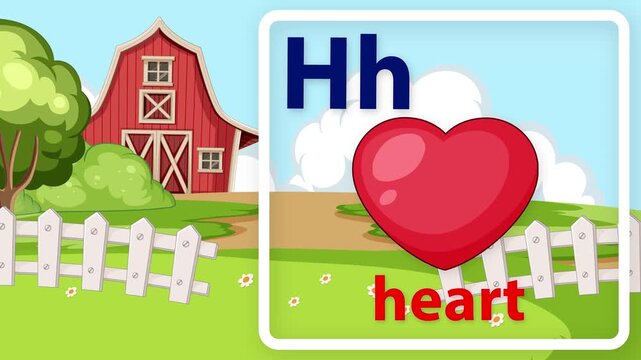 Educational Alphabet Animation Featuring Letter H with Heart and Farm Background