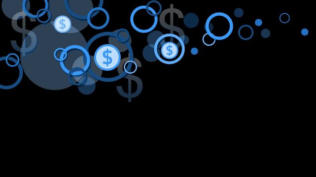 Abstract pastel background with overlapping colorful rings and dollar signs animation