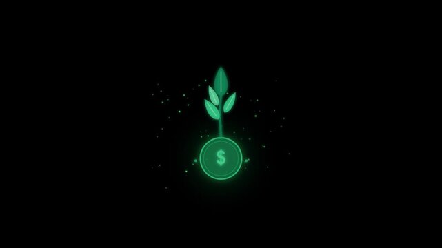 Glowing digital money plant financial growth and investment motion concept