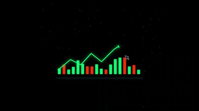 Financial growth chart with rising green trend line and bar graph motion animation