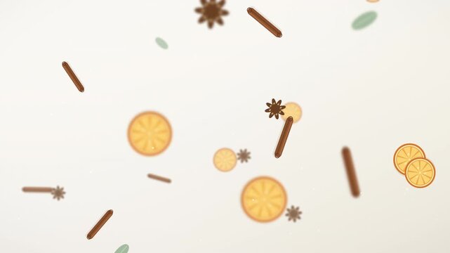 Christmas Oranges Cinnamon and Star Anise Falling Background