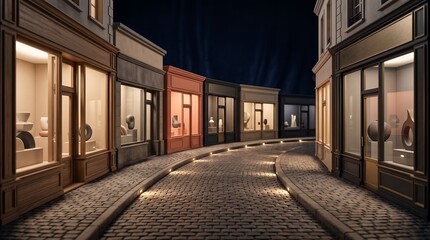Fototapeta premium quaint european street at night with shops