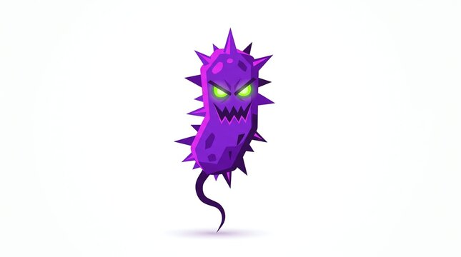 Scary purple monster bacteria character vector illustration representing virus infection and disease germ
