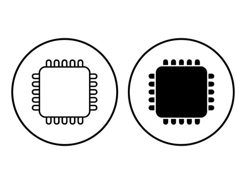 Vector illustration of a microchip icon set display with outline and filled styles