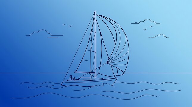 A simple sketch of a sailboat crossing the ocean.