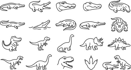 Crocodile Alligator and Dinosaur Line Icon Set for Logos Emblem and Graphic DesignsCrocodile Alligator and Dinosaur Line Icon Set for Logos Emblem and Graphic Designs © MDJAHIDUL