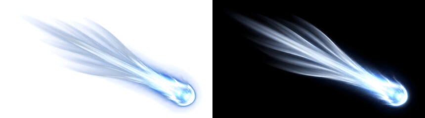 Comet Trail streaking with a bright icy blue glowing tip used as PNG, Transparent and Black Background Versions for design use © Nyxthrasza