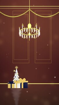 Christmas Ballroom with Burgundy Walls and Golden Garlands