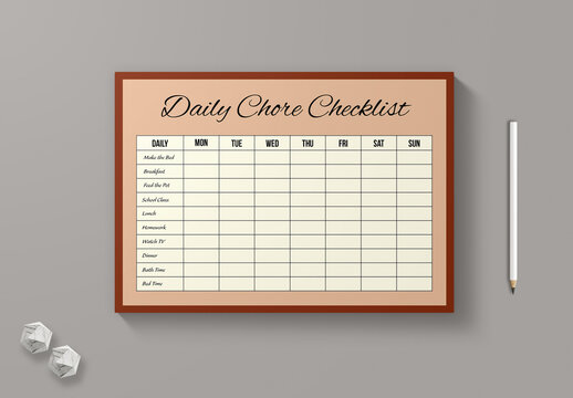 Daily Chore Checklist Planner Template