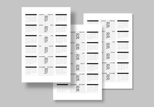 Minimal Annual Calendar Template 2027, 2028, And 2029