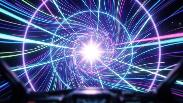 Hyperspace Jump Through Neon Light Trails Star fighter Cockpit Motion Video Loop