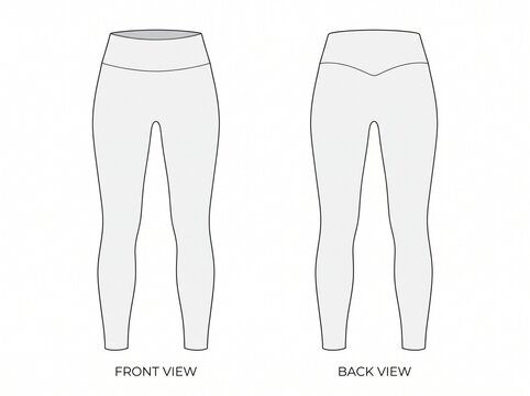 Technical fashion illustration of yoga leggings showing front and back views