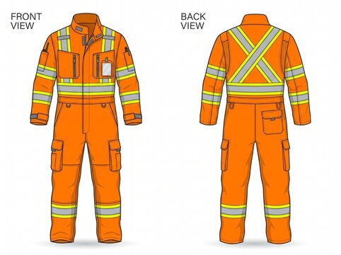 Orange high visibility safety coverall showing front and back views