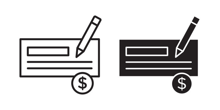 Money check icon flat outline in black