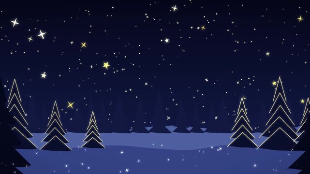Starry Christmas Night over Fir Forest Background copy space