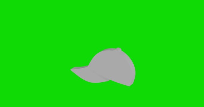 Animation of rotation of a white baseball cap symbol with shadow. Simple and complex rotation. Seamless looped 4k animation on green chroma key background