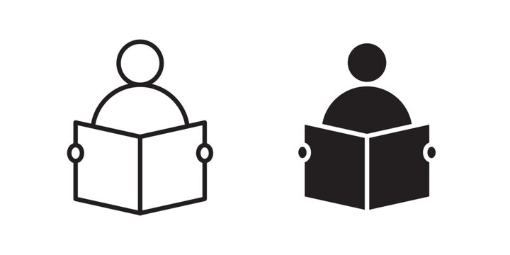 Book open reader icon flat outline in black