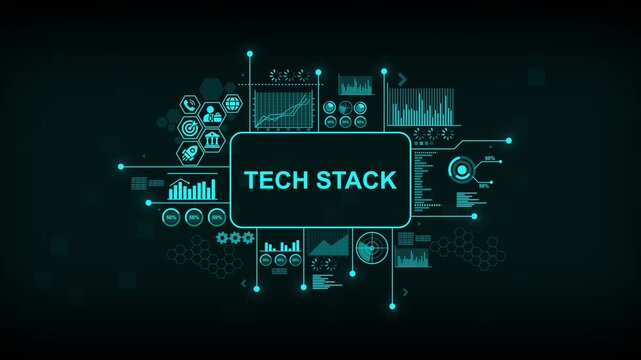 Tech stack digital infographic hud with data analytics and network connectivity software development