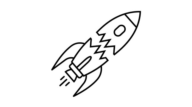 Broken rocket ship icon featuring sharp jagged edges and simple bold black outlines on white background
