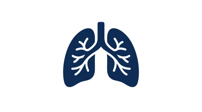 Human lungs icon featuring deep blue silhouette style design with simple white bronchial tree anatomy structure