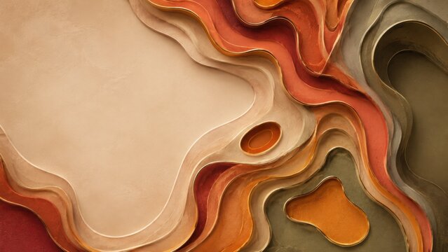 Shapes and colors blend together in a layout showing textures and patterns of organic forms on a neutral background without any distinct focal point in the design