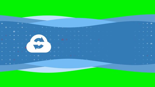 Animation of blue banner waves movement with white cloud sync symbol on the left. On the background there are small white shapes. Seamless looped 4k animation on chroma key background
