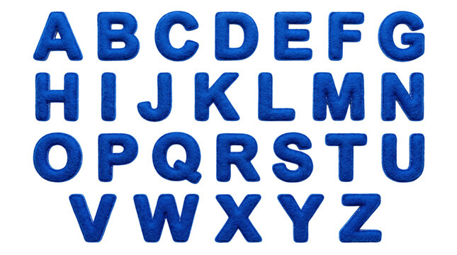 Blue fabric alphabet letters a to z on white solated on transparent background