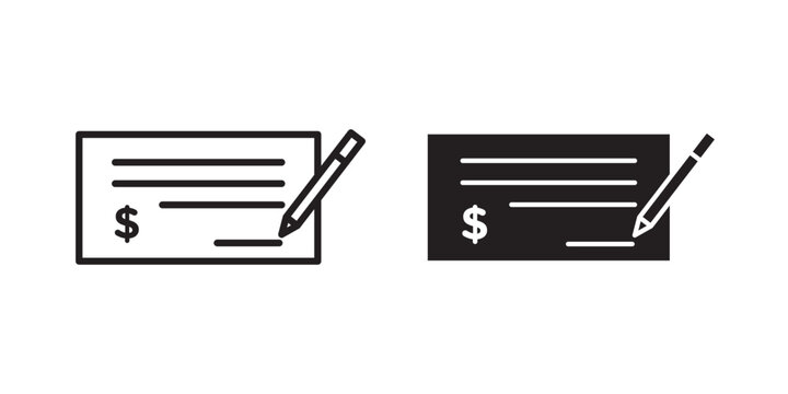 Money check icon flat outline in black