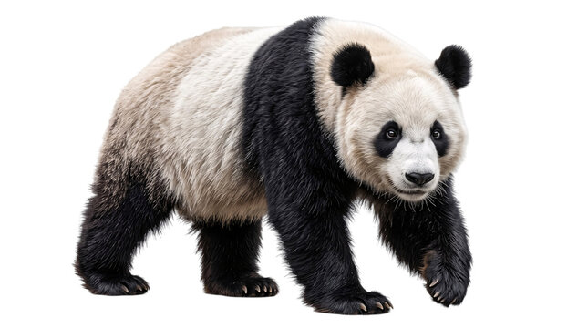 Giant panda bear walking isolated on white solated on transparent background