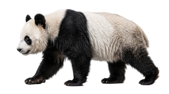 Giant panda walking left on white background, solated on transparent background