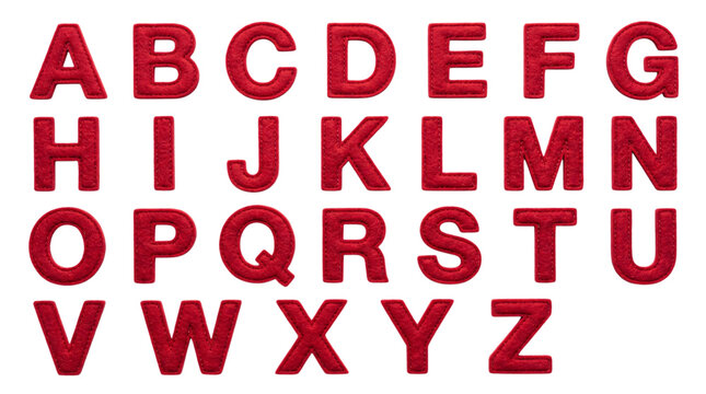 Red textured alphabet letters on black solated on transparent background