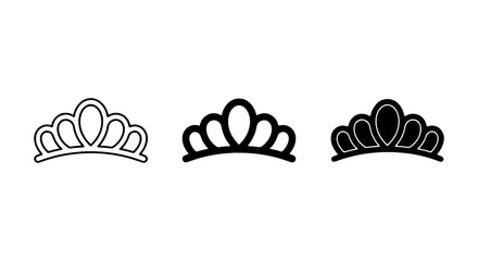 Elegant Tiara Icons, Royal Crown Vector Graphics, Princess Headband Symbols, Set of 3 © Runu