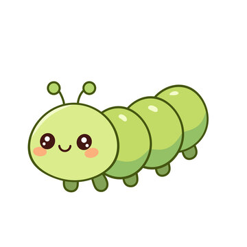 Cute Green Caterpillar Cartoon Insect Illustration