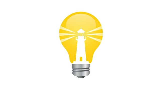 Lighthouse inside a yellow lightbulb idea icon.