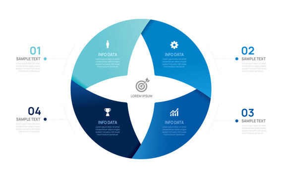 Venn diagram infographic chart template for business 4 options parts, presentation with icons elements vector illustration.