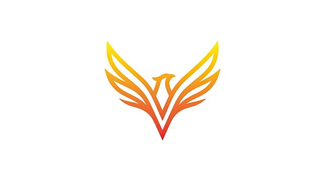 Orange minimalist phoenix bird fire logo icon.