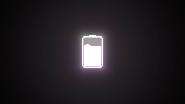 Battery charging status indicator animation on dark background, showing power level increasing, essential for mobile device UI and energy management display.