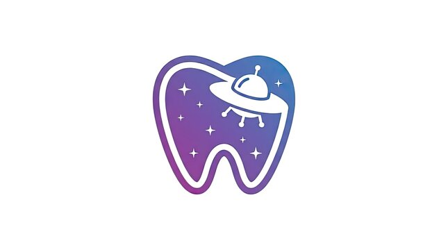 Purple tooth icon with cosmic UFO spaceship.