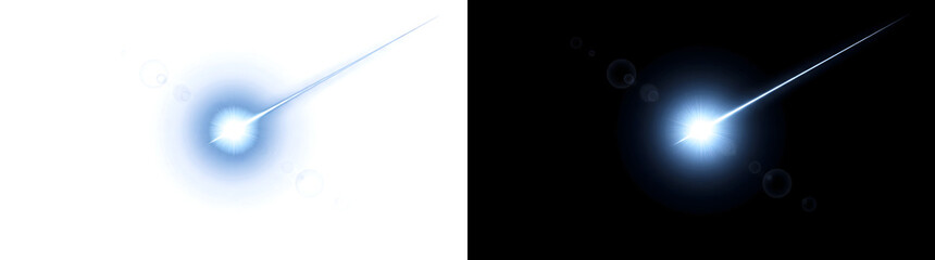 Shooting Star streaking with a bright glowing blue light shown as PNG, Transparent and Black Background Versions for design use © Nyxthrasza