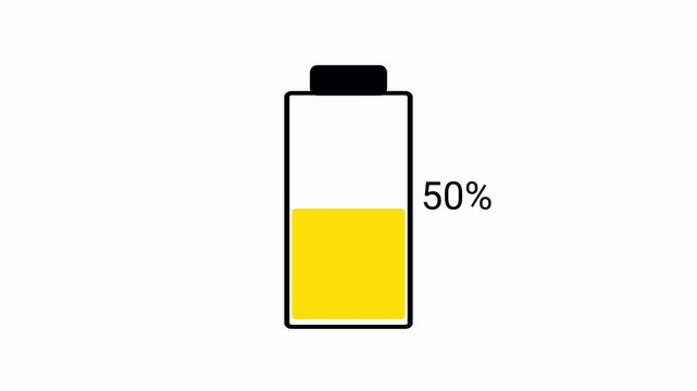 Futuristic battery charging green yelow red  indicator level low to full on WHIT background. Animated icon charge battery. Charging discharged battery to full charge  