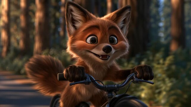 Sunlit forest path gleams behind fox