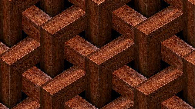 Abstract Interlocking Wooden Beams Geometric 3D Pattern Background