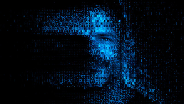 Man's Face made of Computer Data, illustrating Consumer Profiling Concept.