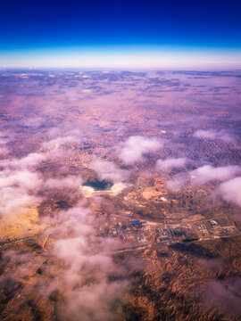 Aerial view of Loess Plateau landform near Lanzhou taken from airplane