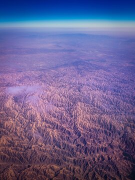 Aerial view of Loess Plateau landform near Lanzhou taken from airplane