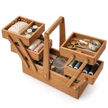 wooden sewing tool organizer with compartments